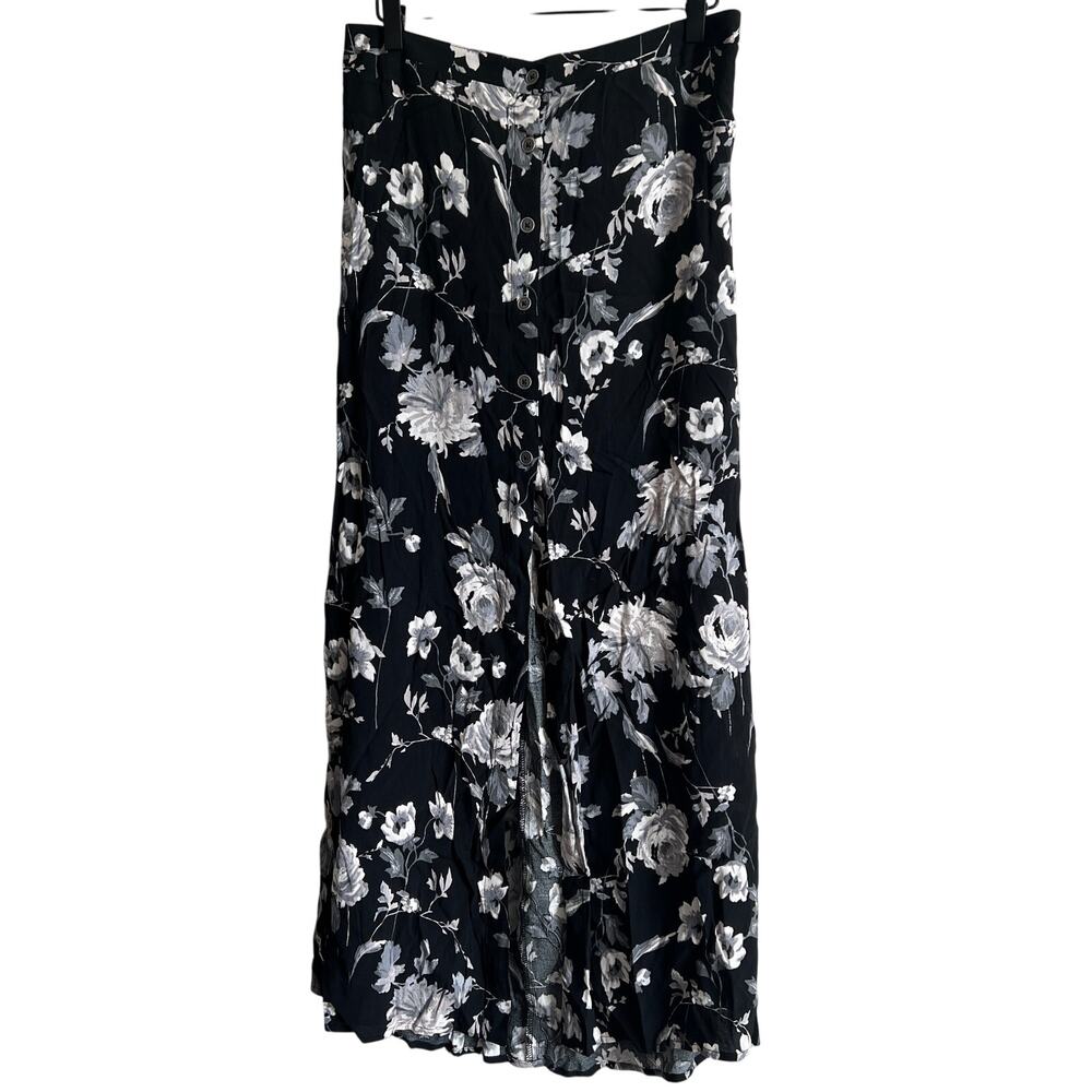 Wild Fable Women's Black Floral Button Front Midi Skirt - Size Medium - NWT